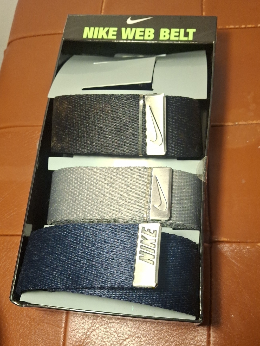 3 Nike Men’s Web Belt Set — Black, Gray, Navy